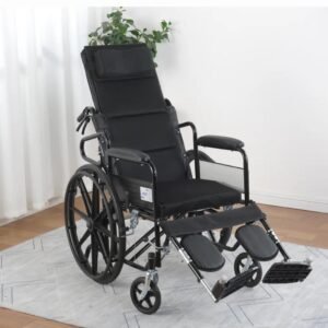 Hydraulic Manual Portable Wheelchair with hydraulic reclining system, foldable design, adjustable footrests, and ergonomic support.