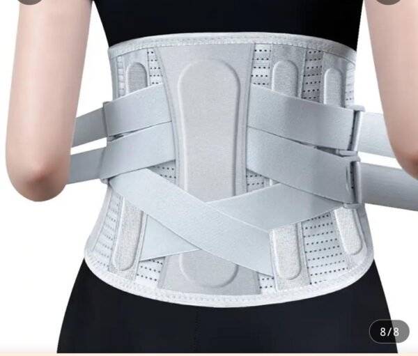 Lumbar Belt showcasing curved aluminum strips and breathable mesh fabric for optimal lower back support and pain relief.