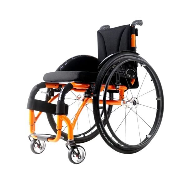 Sports Basketball Customized Active Foldable Manual Wheelchair in action, showcasing its lightweight, foldable design and customized features for sports performance. Let me know if you need any further adjustments or additional details!